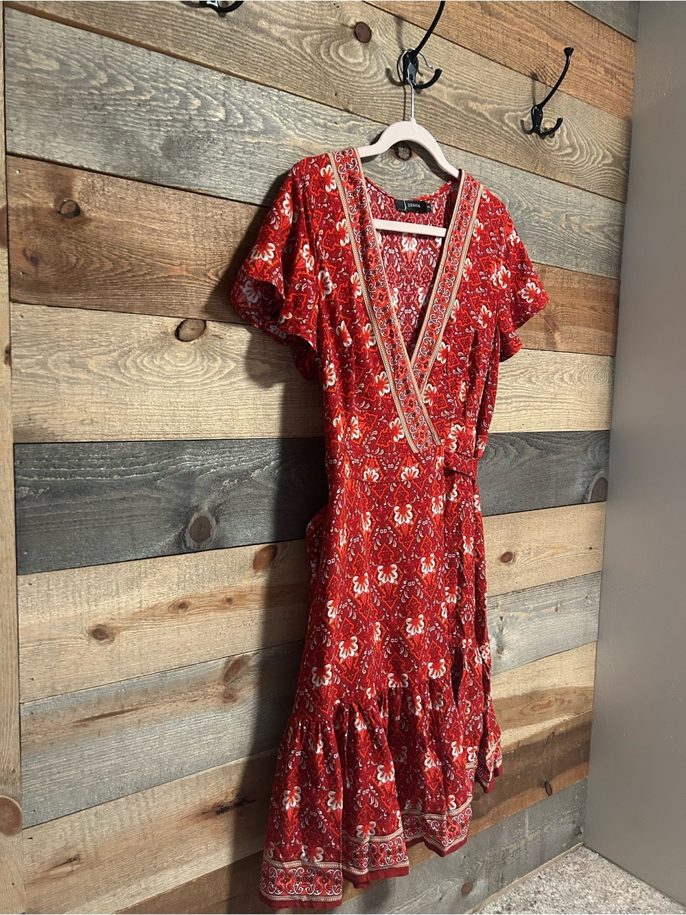 Blue Rain Red Floral Wrap Mini Dress